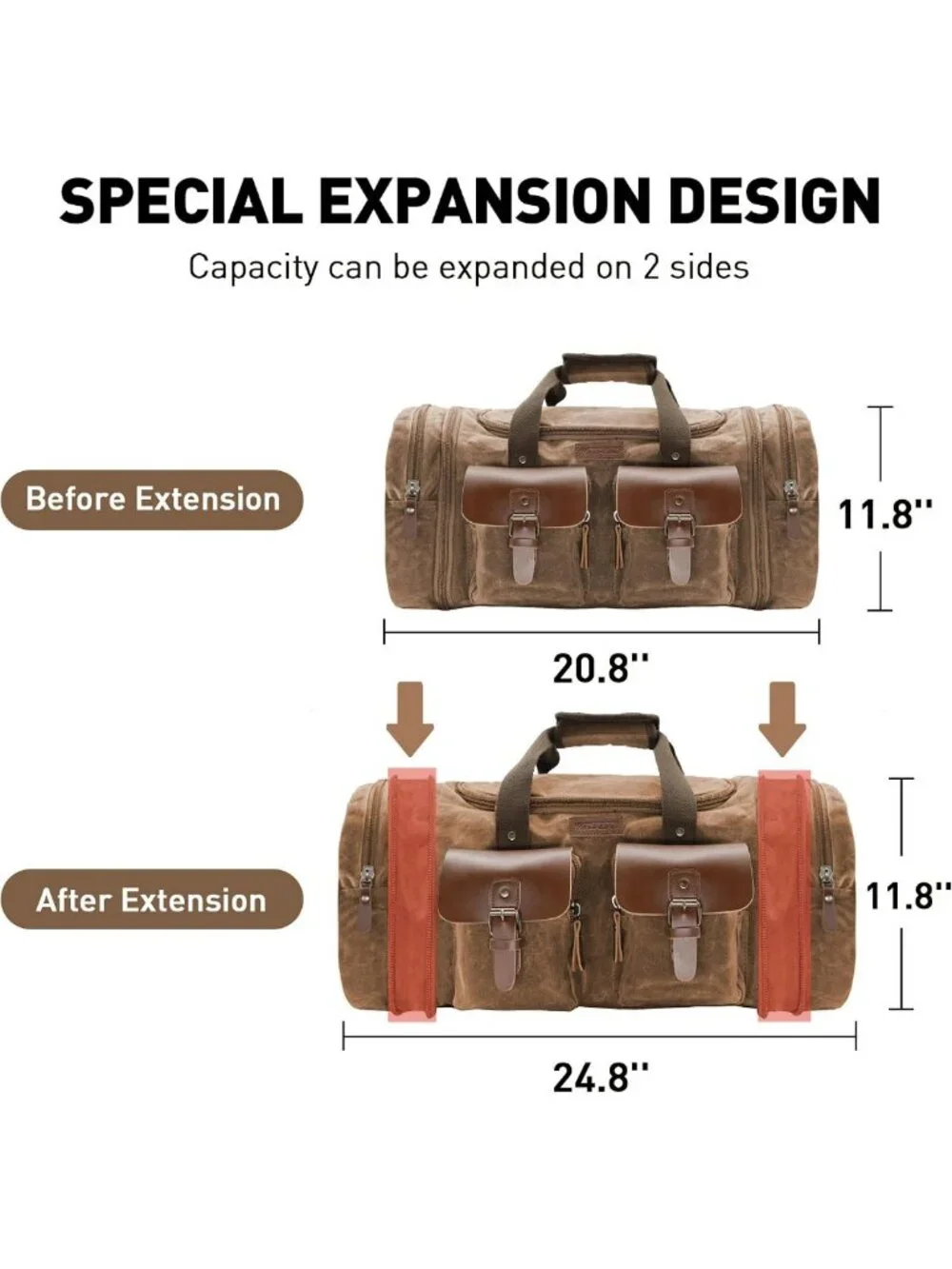 Spacious 50L Waxed Canvas Duffle Bag - Stylish Weekender Overnight Travel Tote